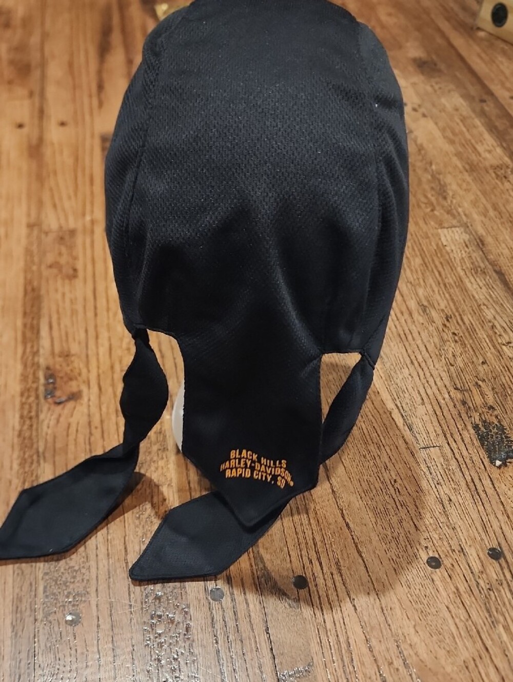 Harley-Davidson Black Bandana Cap with Orange Logo Patch - Picture 5 of 5